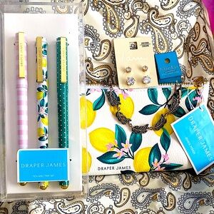 Draper James Yellow Lemon Floral Pencil Case & set of 3 pens! Also, FREE gift 💝